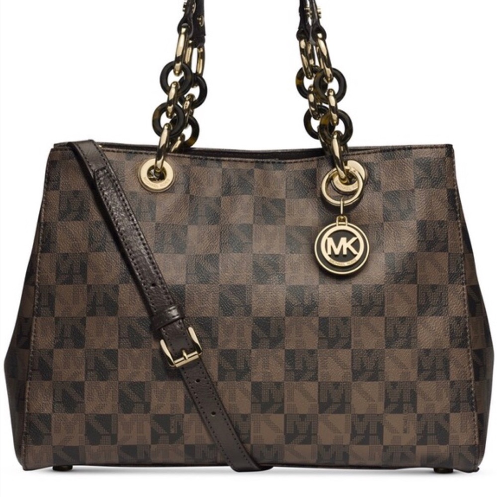 Micheal Kors Cynthia brown checkered satchel